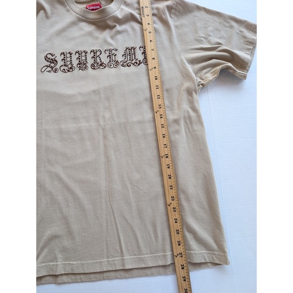 Supreme Shirt Mens Large Old English Script Studded Embellished Rhinestone Tan - Picture 7 of 10